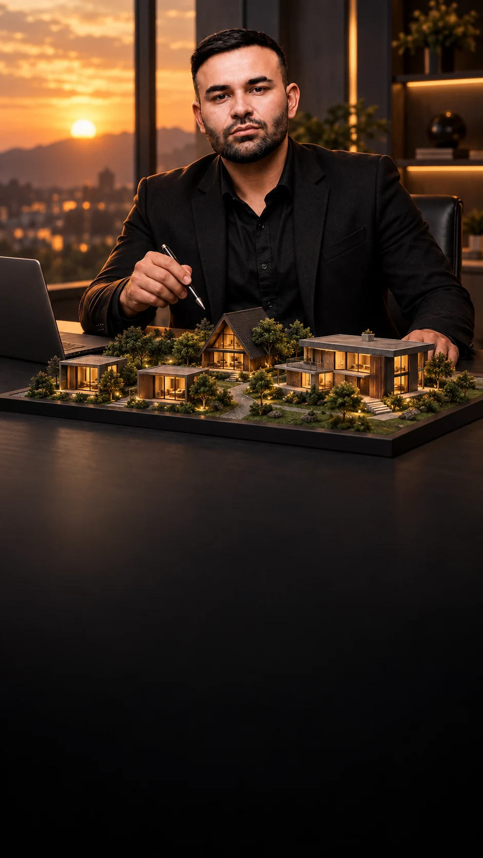 Composição ilustrativa de Mauricio Noel apresentando uma maquete com diferentes ativos imobiliários
